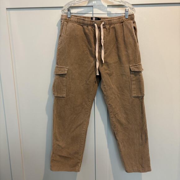 LIRA Corduroy Cargo Pants Mens Large Tan Drawstring Elastic Utility CRTV SCTX - Picture 3 of 12